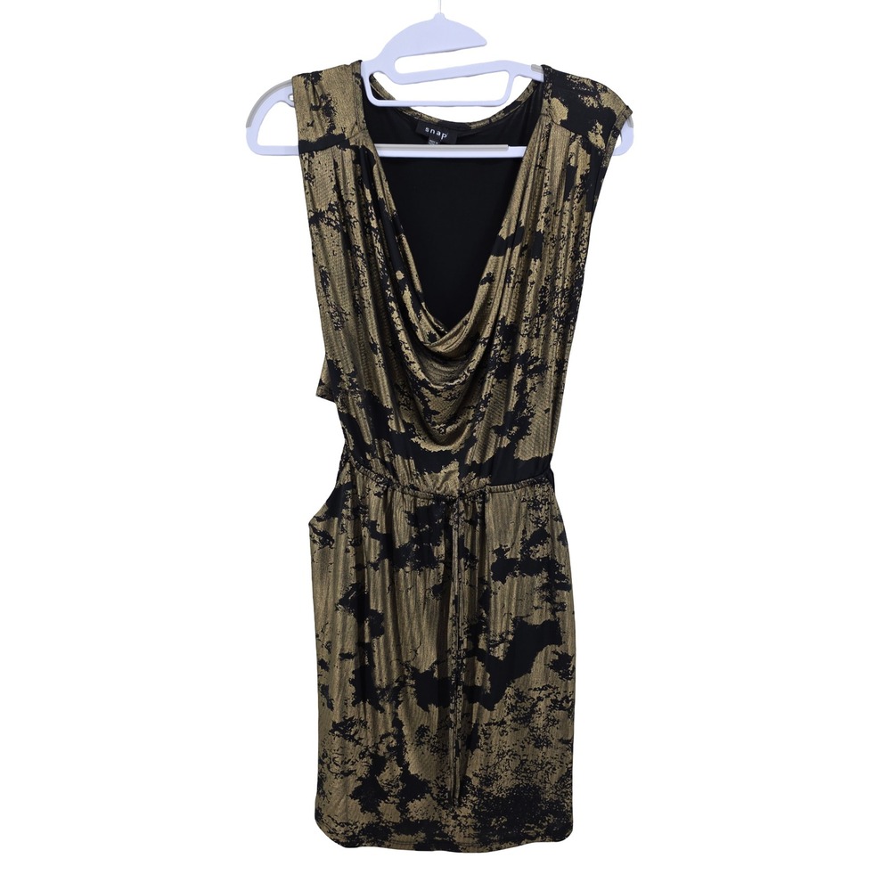 Snap Dress Womens S Knee Length Gold Black Metallic Party Cocktail Brocade